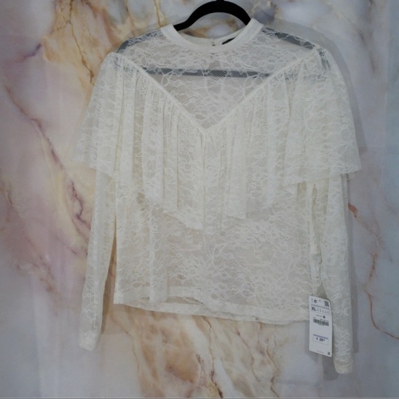 ZARA Basic Collection Ruffle Lace Top - Picture 2 of 3